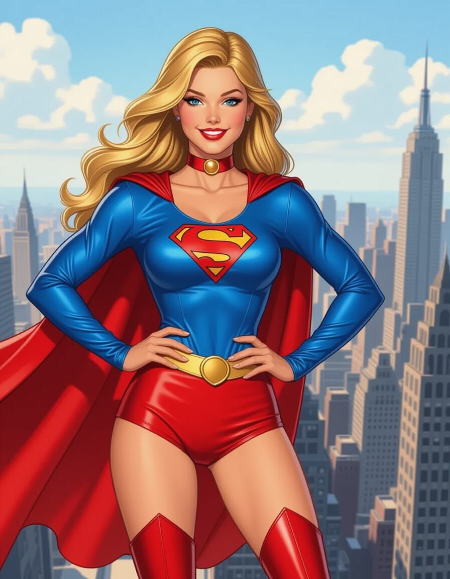 Supergirl in Metropolis, Classic Comic Book Style