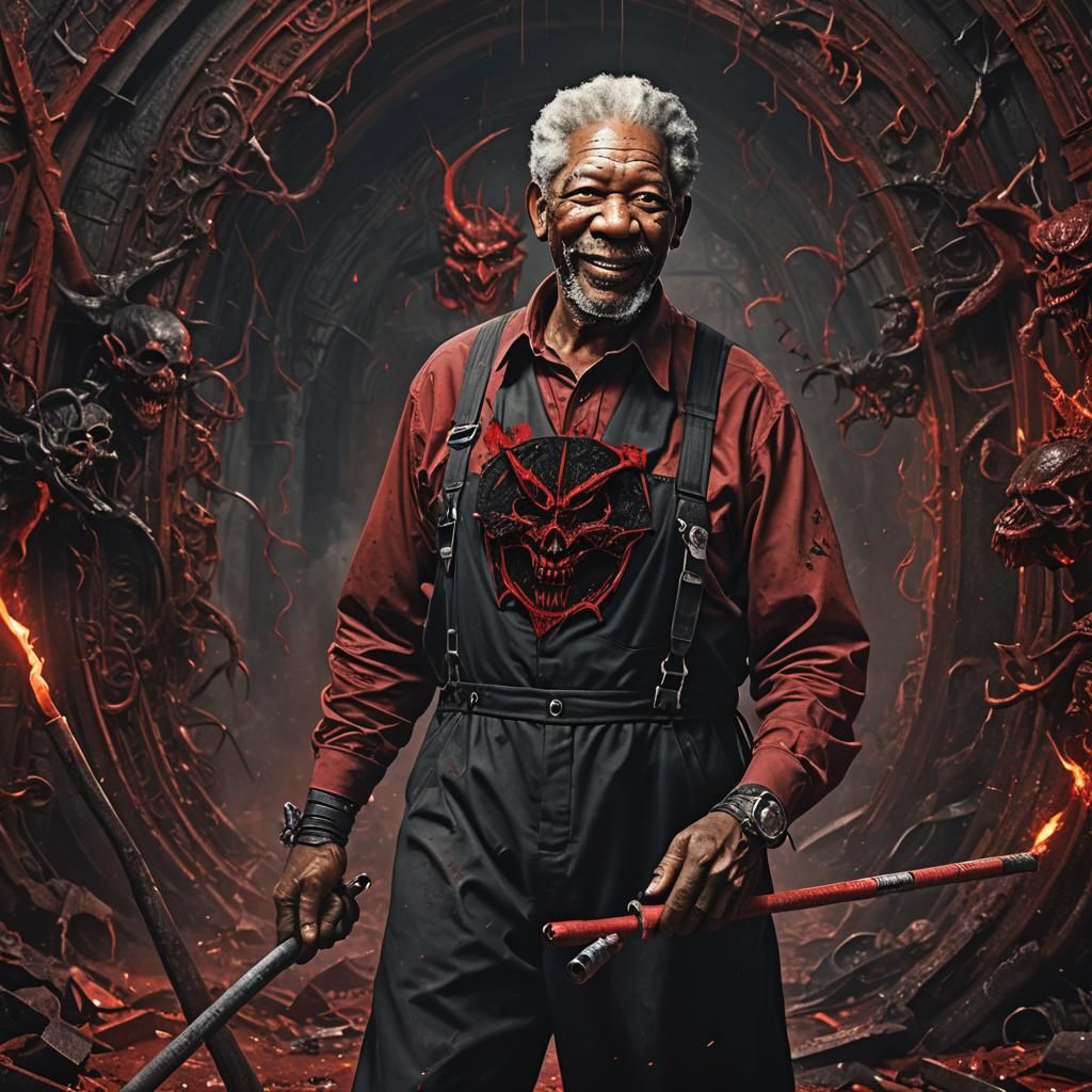Satanic Morgan Freeman as a janitor