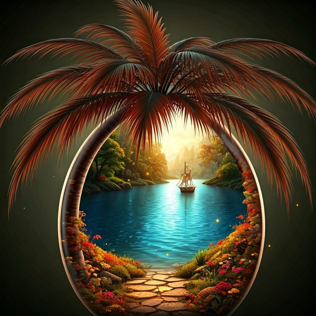 Autumn Fairy Land Inside a Transparent Palm Tree