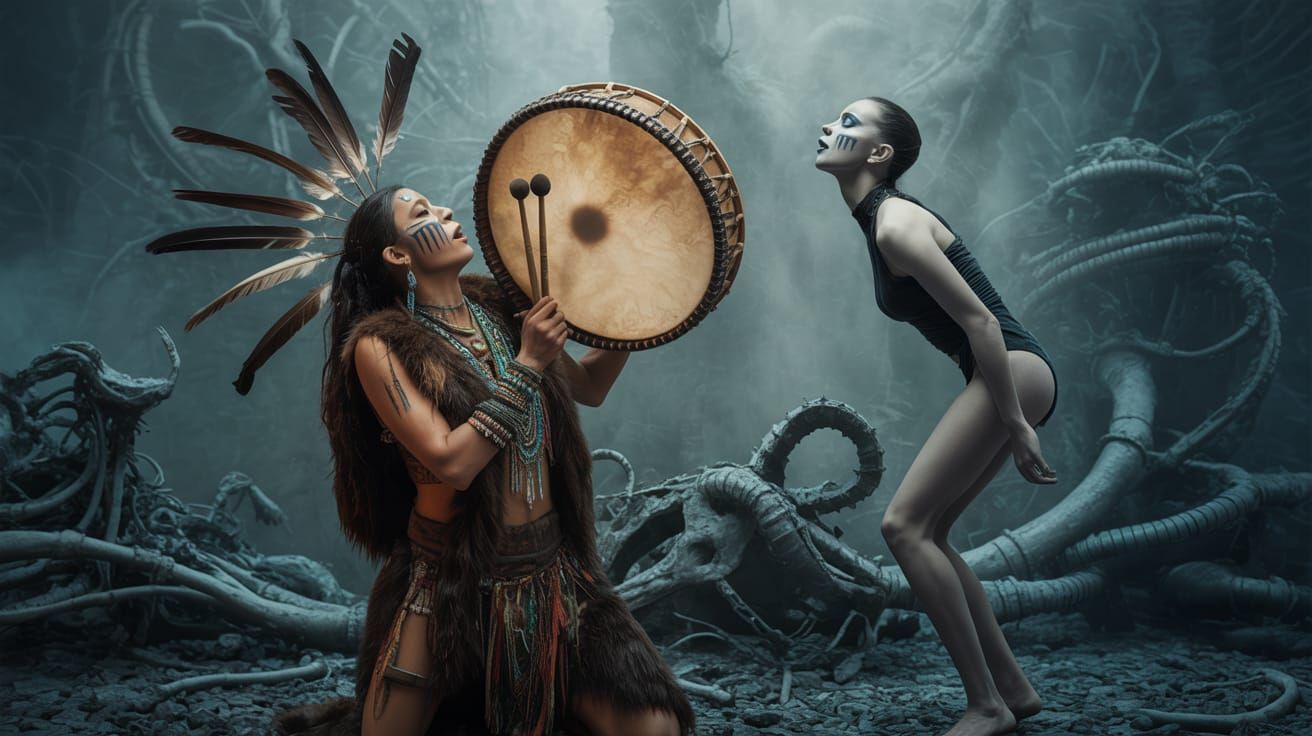 Shamanic Singer in Biomechanical Dreamscape