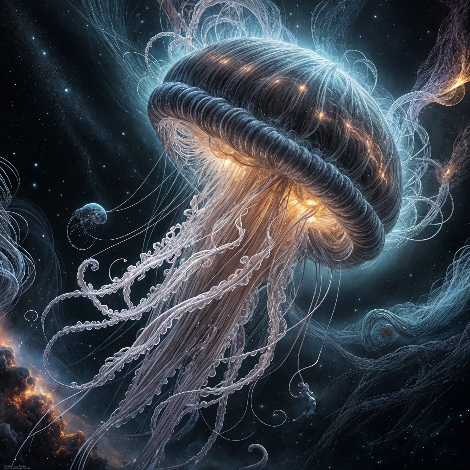 Cosmic Jellyfish Drifting Through Space: Surreal Digital Art