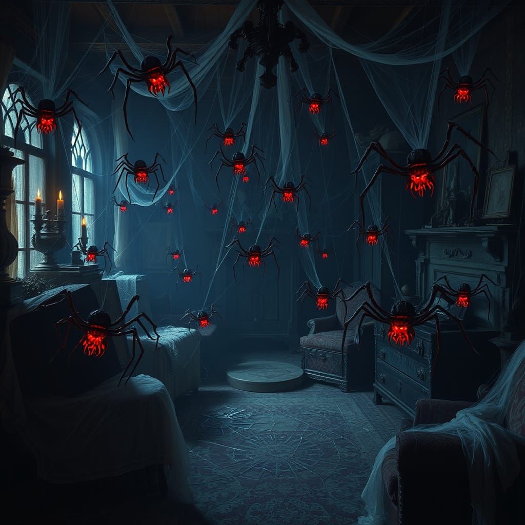Glowing Red Spiders Overrun Victorian Attic