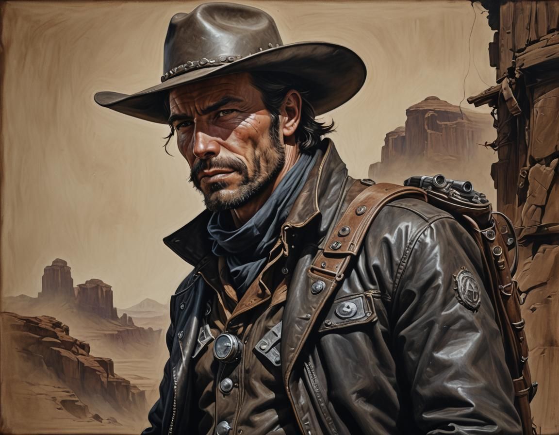 Atompunk Cowboy Adventurer in Hyperrealistic Chiaroscuro