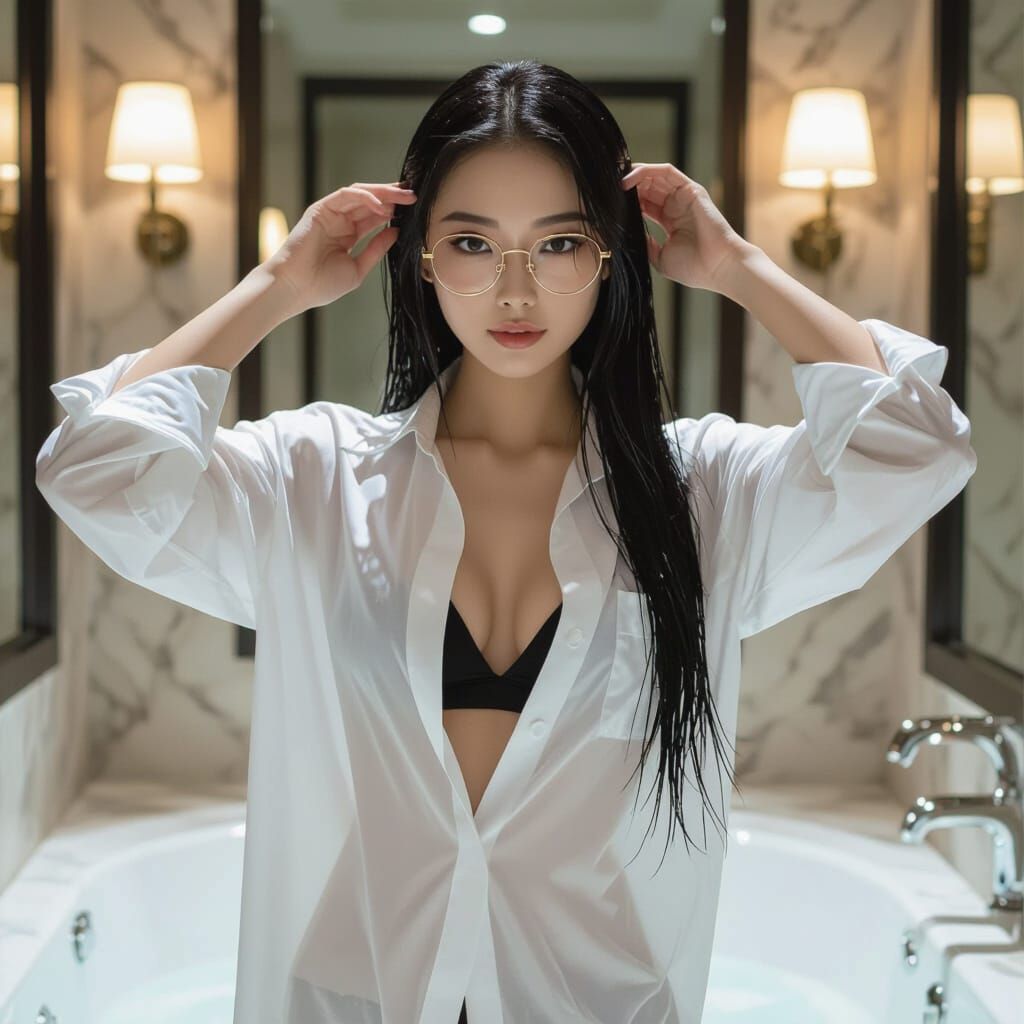 Photorealistic 3D Render of a Woman in a Luxurious Bathroom