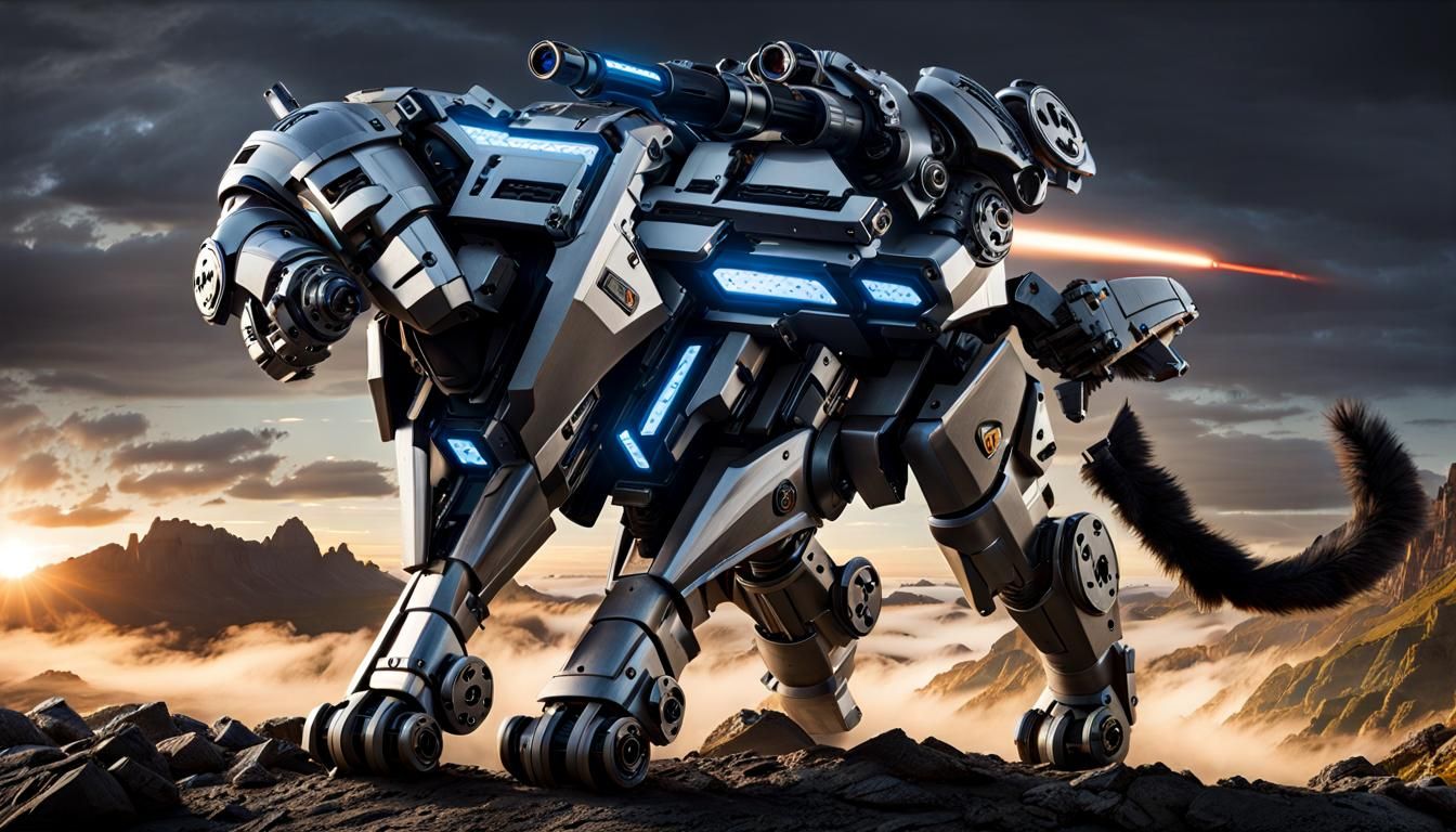 Cybernetic Panther Prowling a Dark City