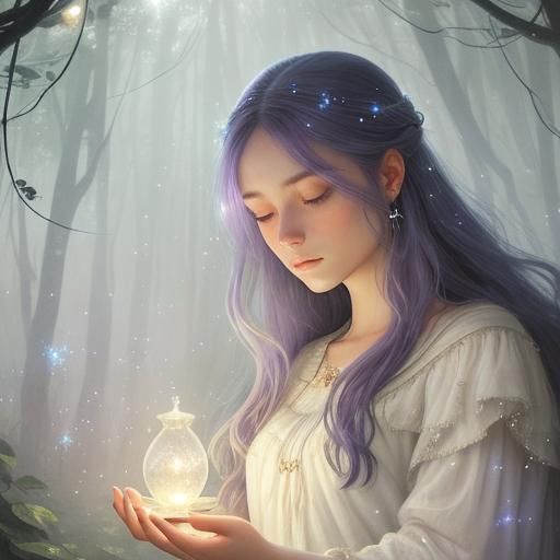 Mystical Woman Portrait in Moonlit Forest