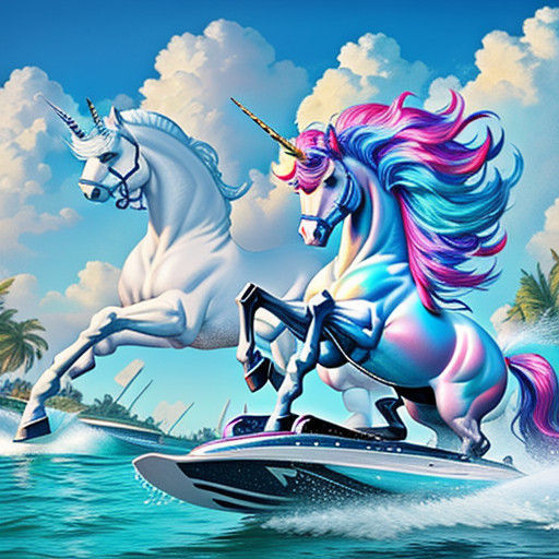 Mythical Unicorn Skis Across Lake in Sporty Speedboat