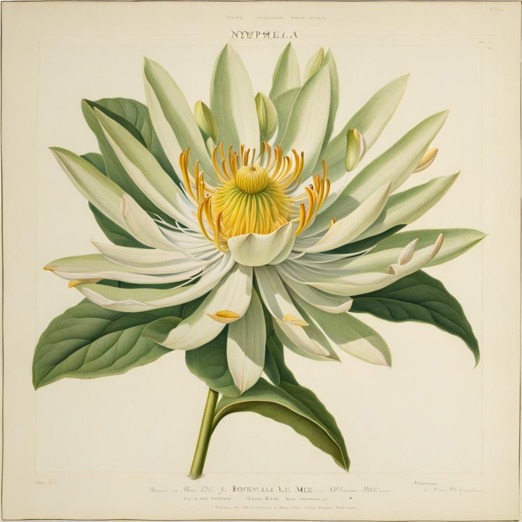 Nymphea Botanical Illustration in Vintage Style