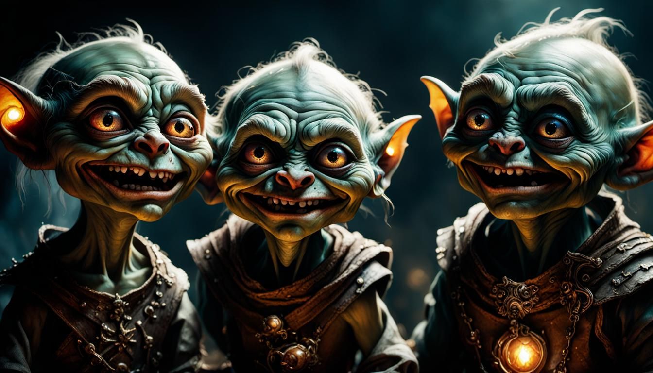 Creepy Cute Goblins Smiling in Dark Fantasy Art