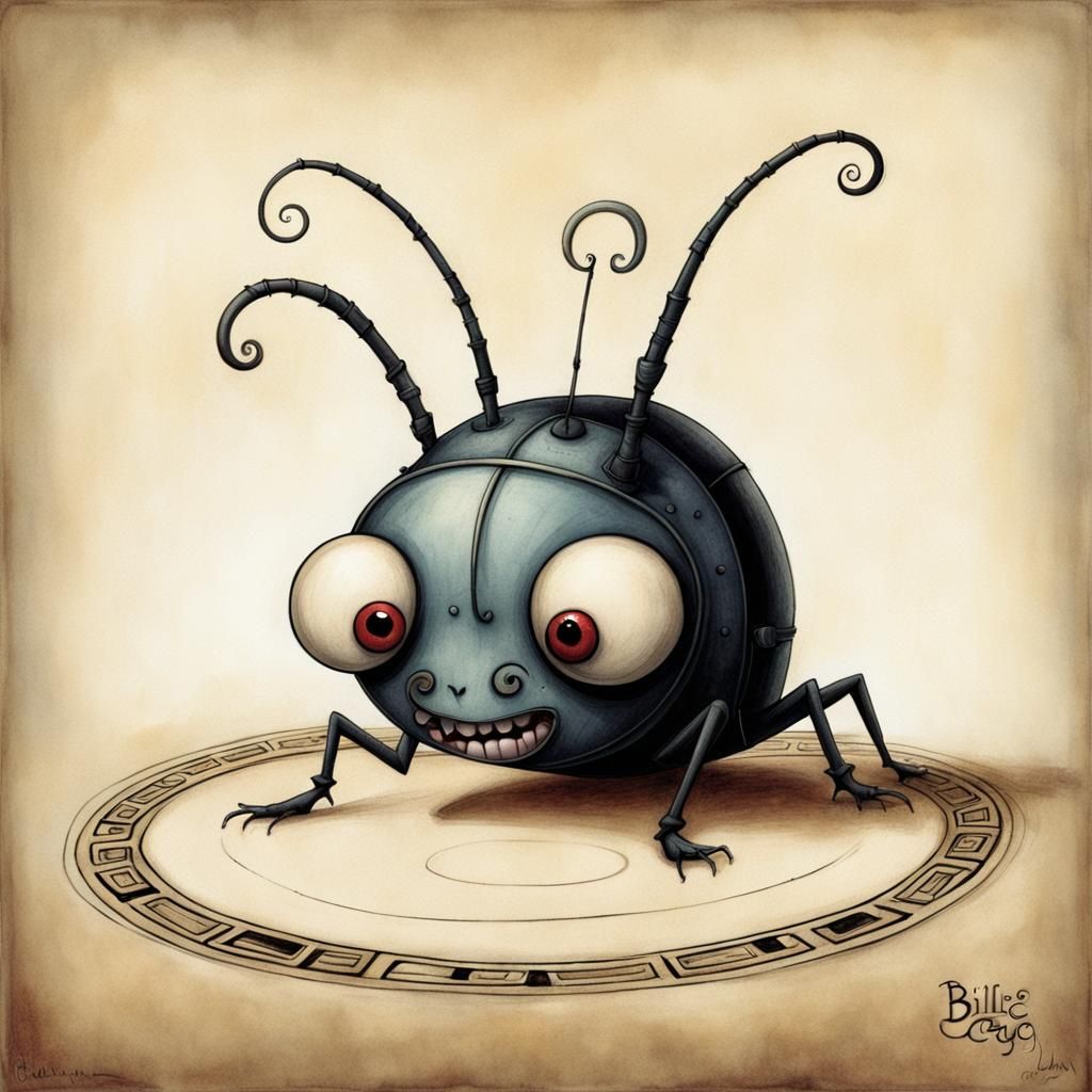 Adorable Bug Rolling on Carpet, Cartoon Style