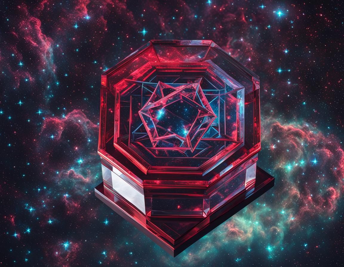 Octadecagon in Crystal Box with Red Neon Glow