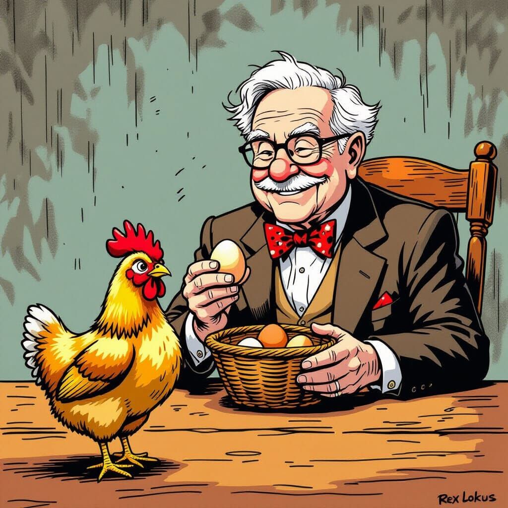 Warren Buffet Holds an Egg in Comic Style