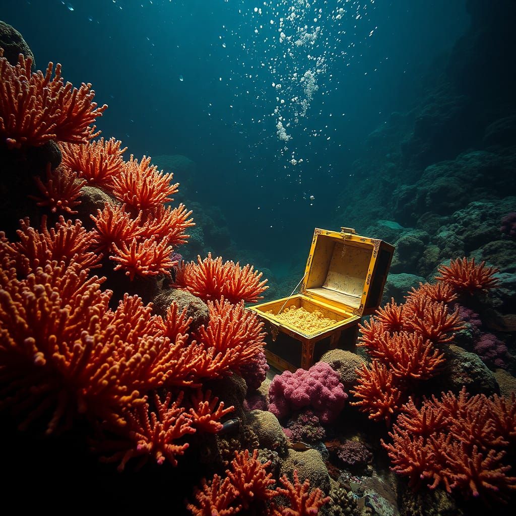 Enigmatic Coral Reef with Sunken Treasure