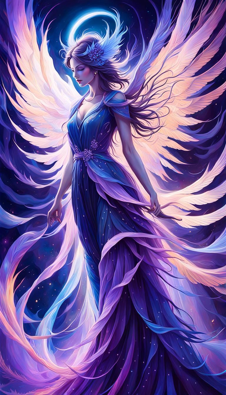 Ethereal Being with Luminous Wings: Abstract Expressionism