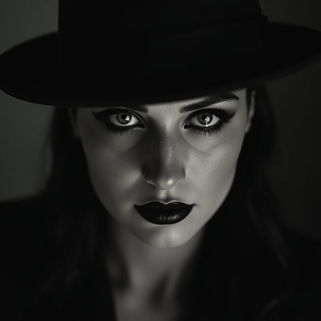 Enigmatic Woman's Face in Retro Black and White