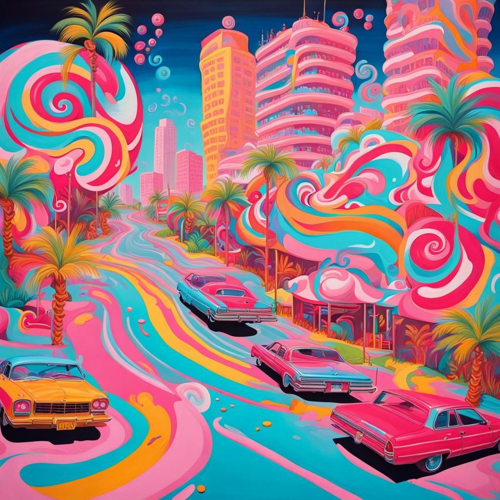 Miami Gangsters in Gouache Candyland Wonderland