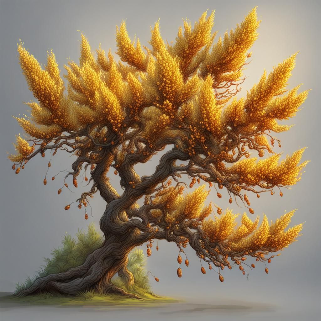 Hyperrealistic Bush with Catkins Splash Art