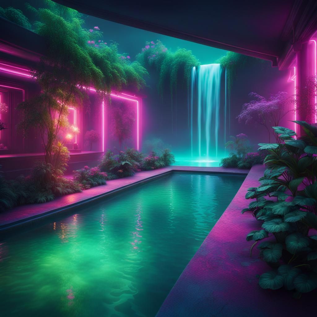 Illuminated Heavenly Spa Pool in Cosmic Realm