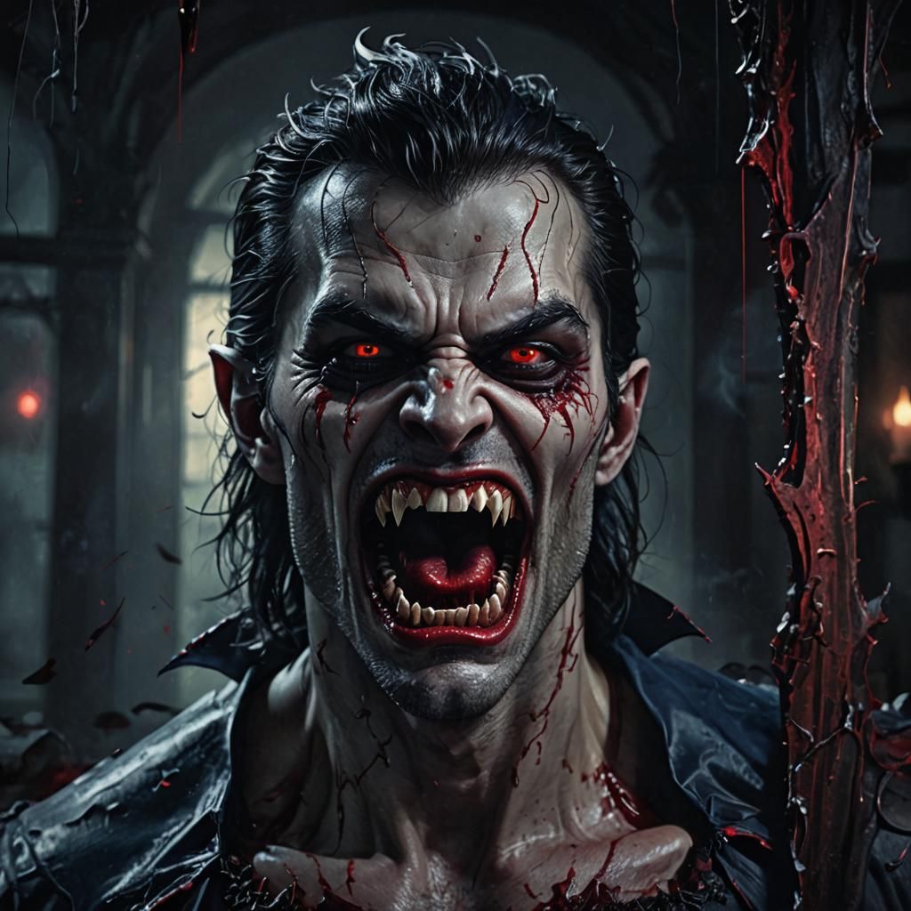 Male Vampire Snarling in Dark Gothic Horror Style