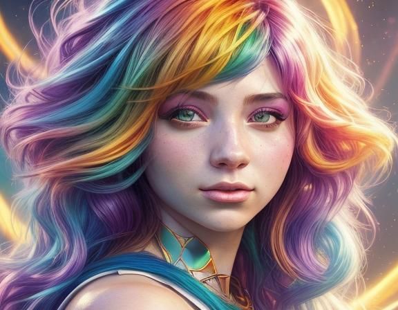 Rainbow Goddess Portrait in Volumetric Lighting