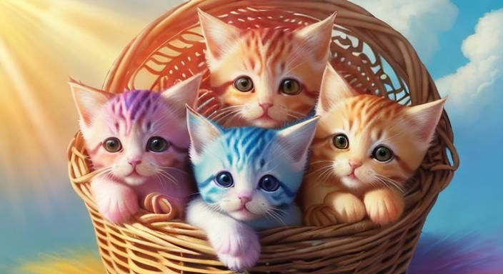 Playful Kittens in Wicker Basket Bathed in Light