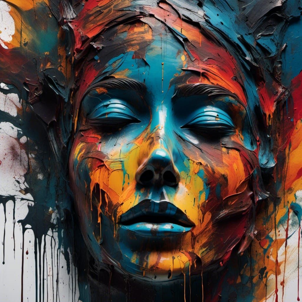 Melting Face Graffiti in Vibrant Oil Gouache Style