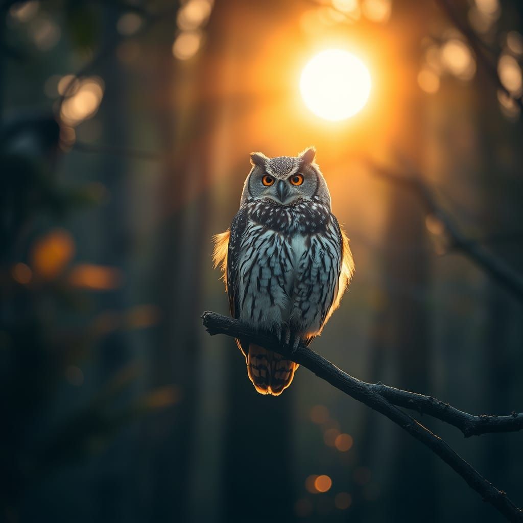 Owl in Sunlight with Bokeh Effect