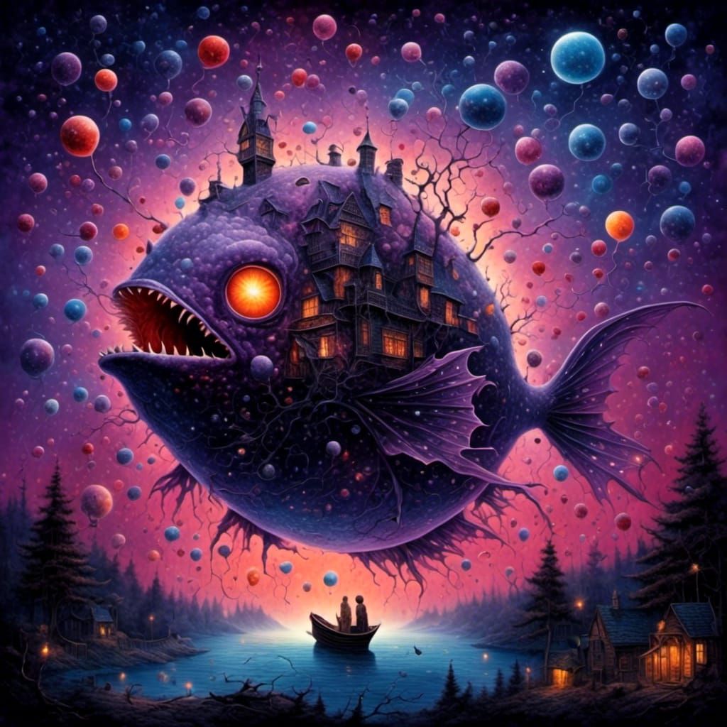 Surreal Anglerfish Optical Illusion Constellation Art
