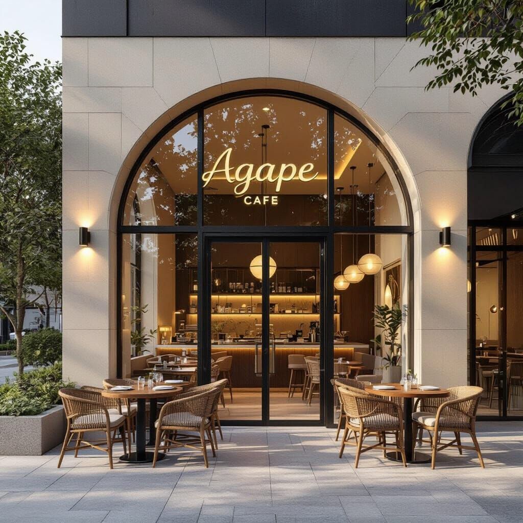Modern Agape Cafe in Cream and Walnut Tones