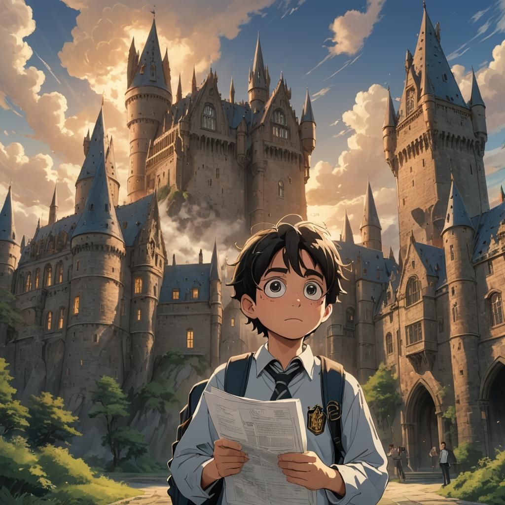 Boy at Hogwarts in Studio Ghibli Anime Style