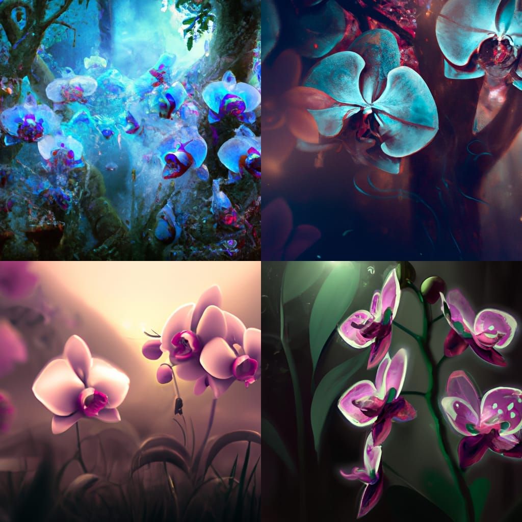 Dramatic Orchids in Digital Matte Painting Style