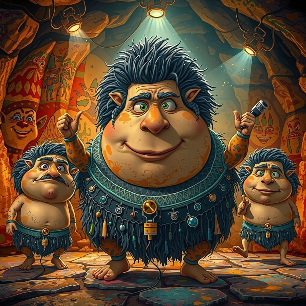 Prehistoric Disco Revelers in a Vibrant Cave