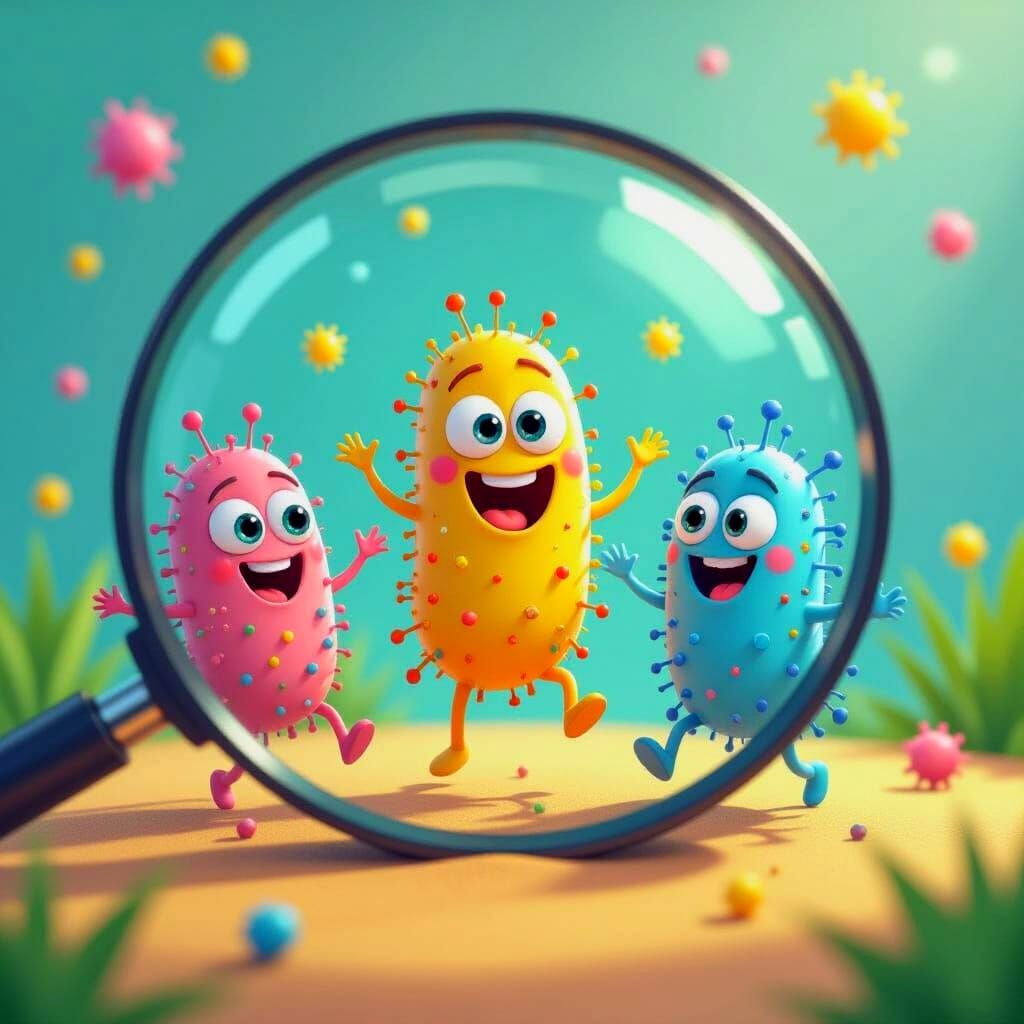 Funny Bacteria Characters Dancing in Cartoon Style