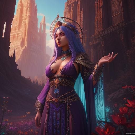 Sacred Spiritual Hippie Goddess in Detailed Matte Painting