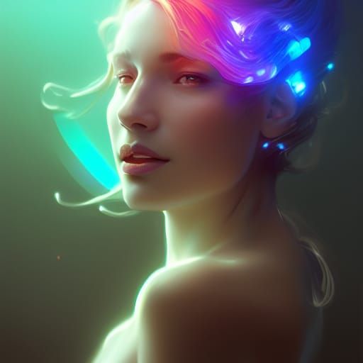 Hyperdetailed Portrait with LED Lights in Art Nouveau Style