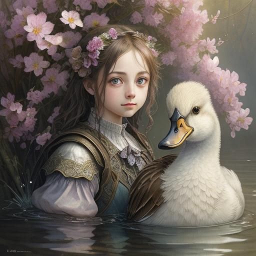 Watercolor Duck in Spring, Digital Art