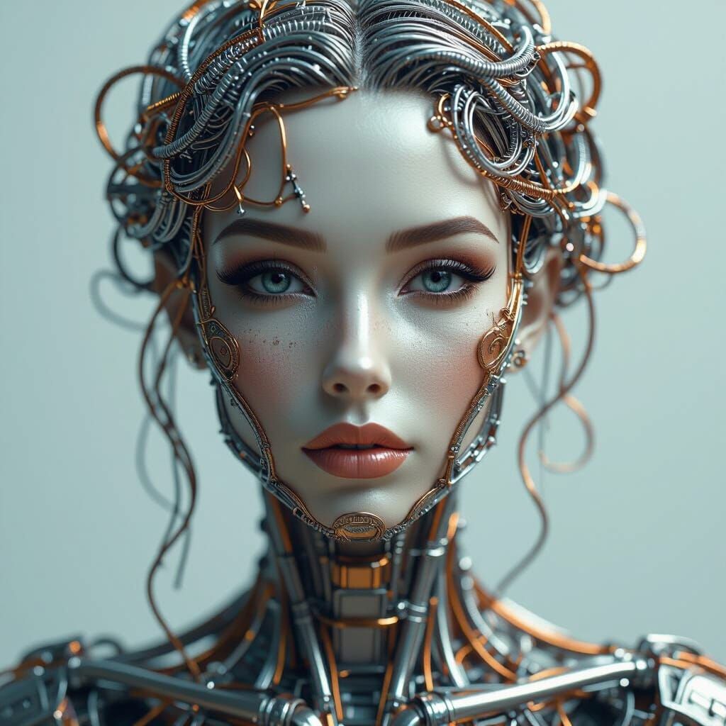 Intricate Wire Woman with Metallic Coils in 8k