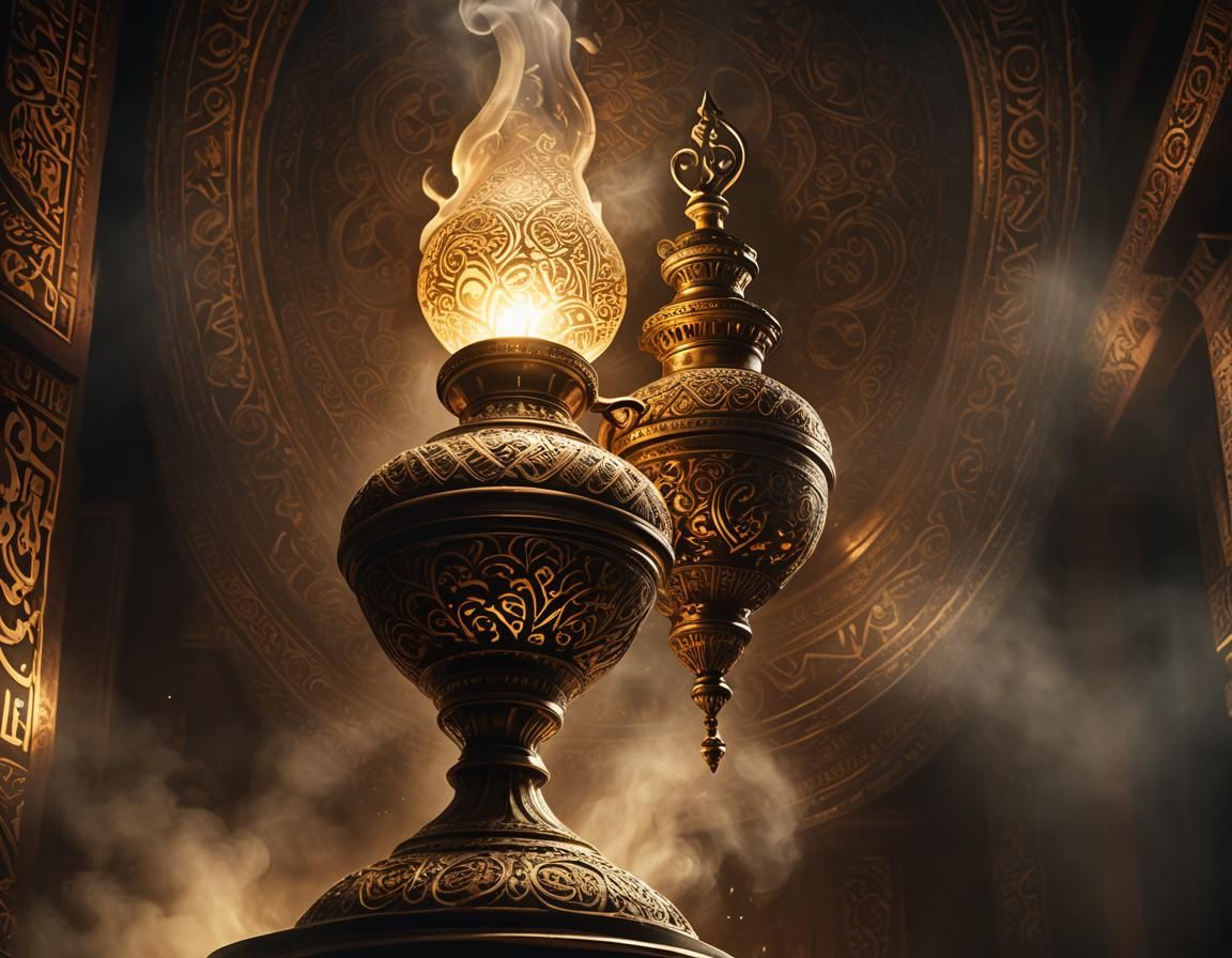 Mystical Tribal Lamp Glowing in the Dark: Digital Art