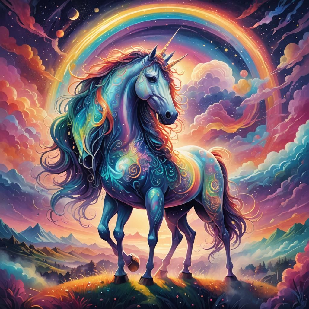 Dreamlike Astral Landscape with Mystic Figure in Visionary A...