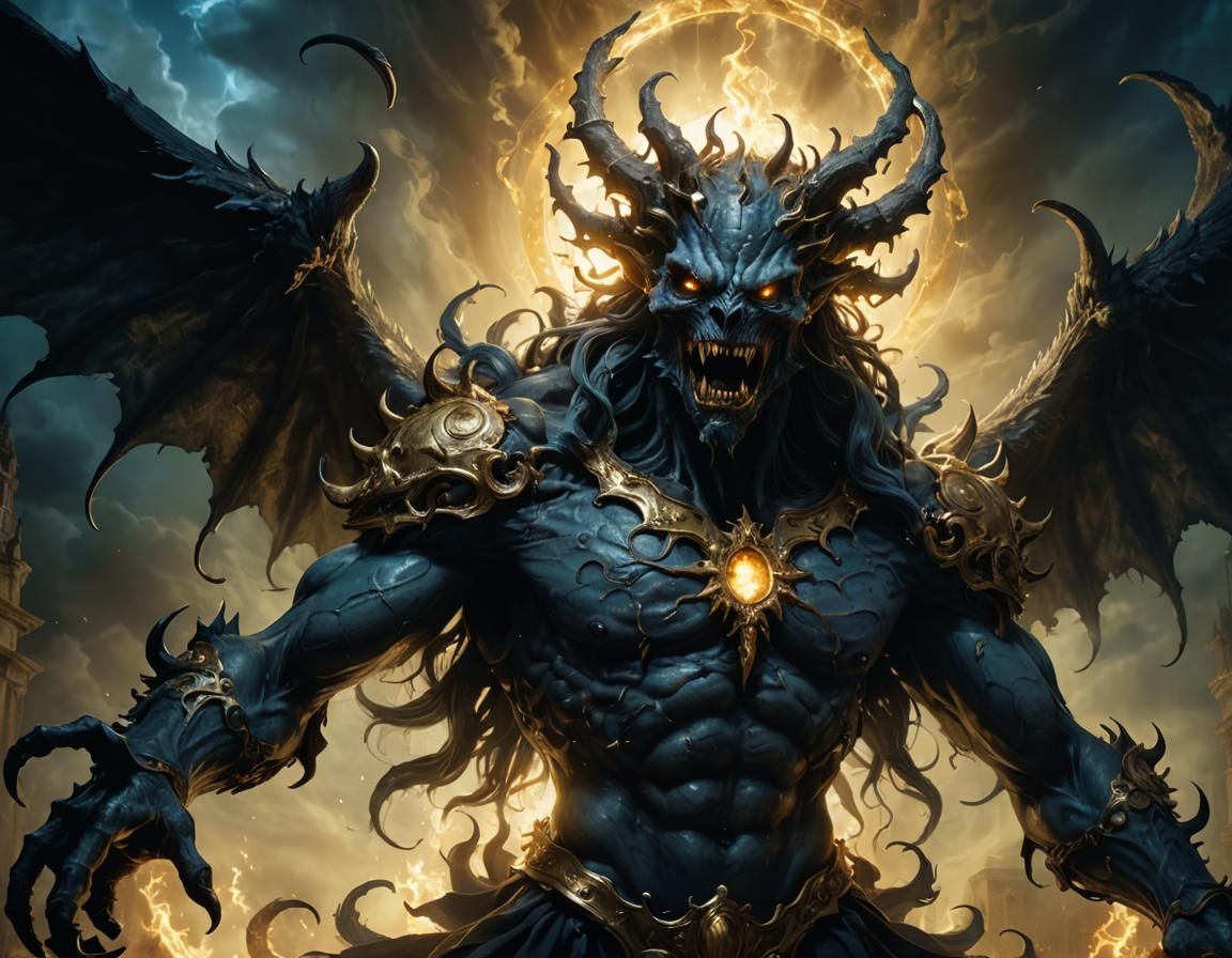 Baroque Dark Fantasy Monster with Golden Halo