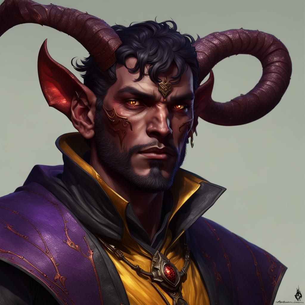 Detailed Tiefling Warlock Portrait in a Dark Fantasy Style