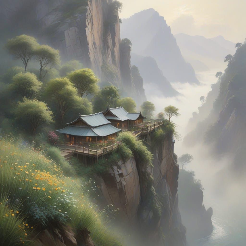 Surreal Buddhist Monastery Hangs Above Cliffside Garden in S...