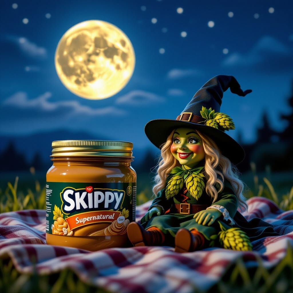 Beer Witch With Peanut Butter Under Full Moon
