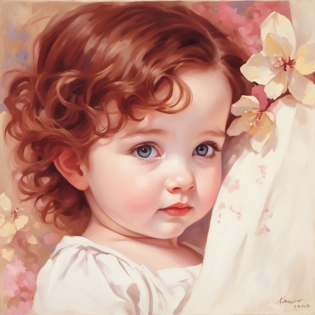 Beautiful Baby Portrait with Cherry Blossom Background