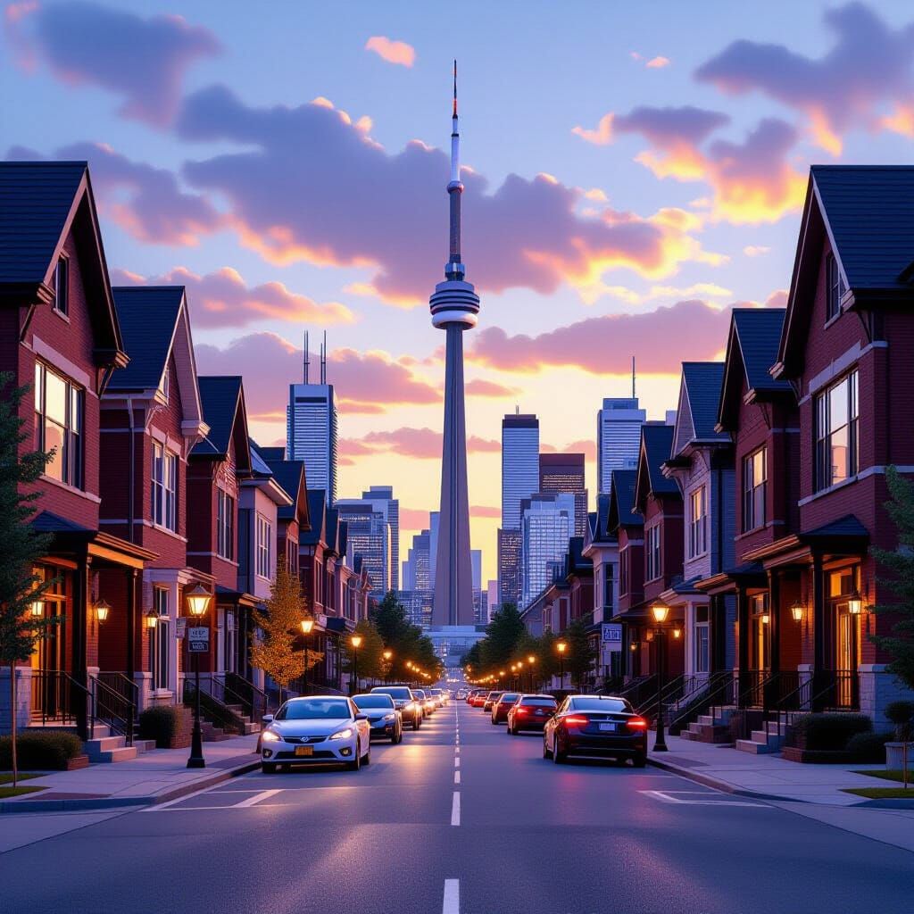 Vibrant Toronto Row Houses Under Late Afternoon Sun