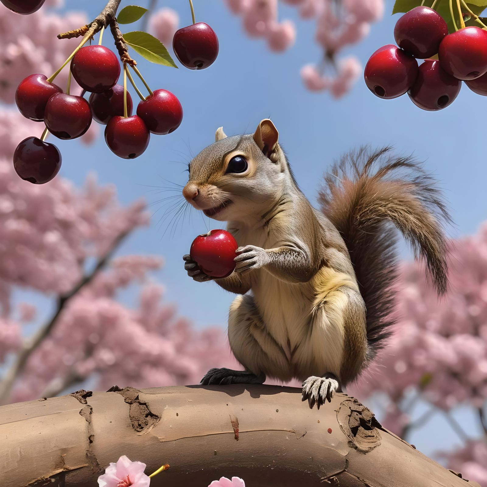 Squirrel Picking Cherries in Dreamscape