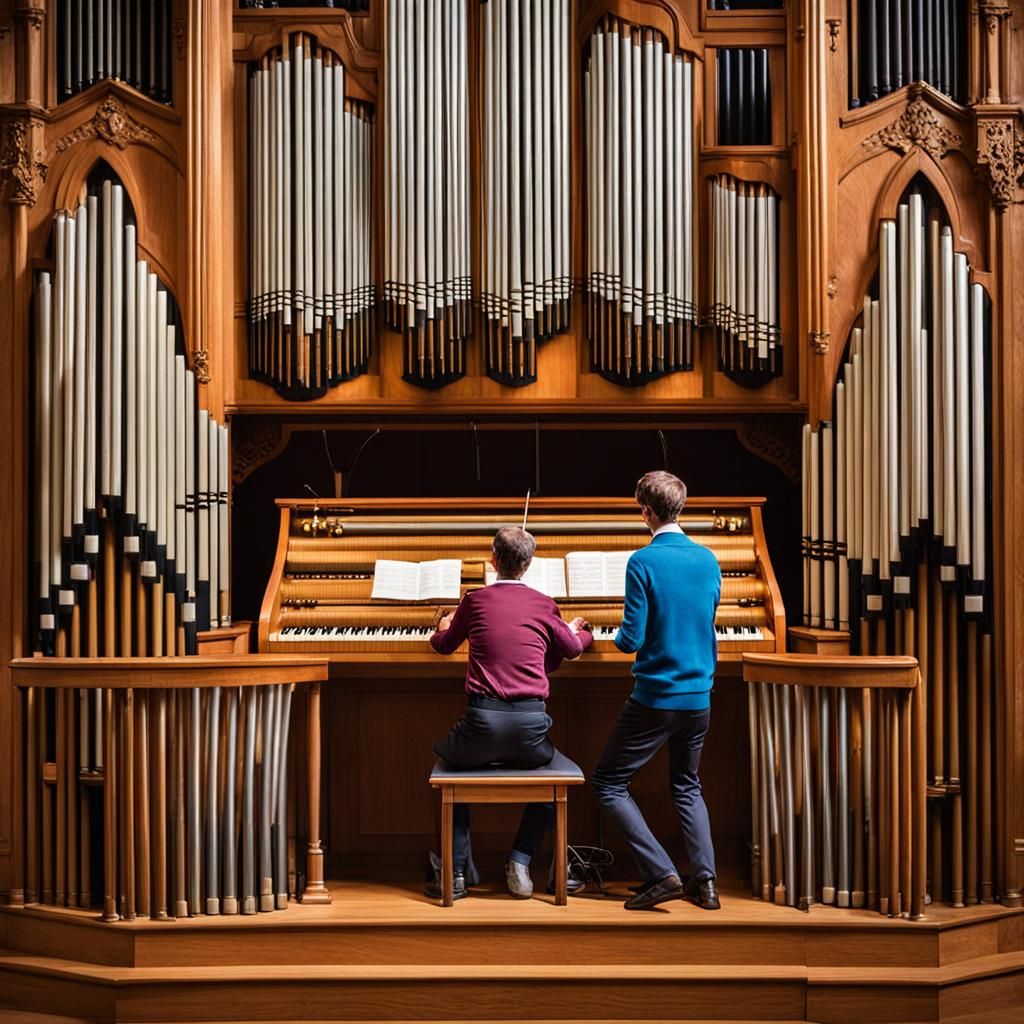 Young Musician Plays Organ with Trumpet Accompaniment
