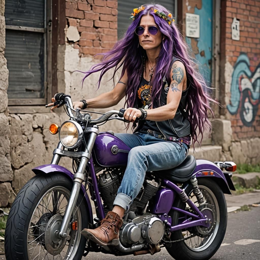 Purple-Haired Biker Chick: A Hippie Aesthetic