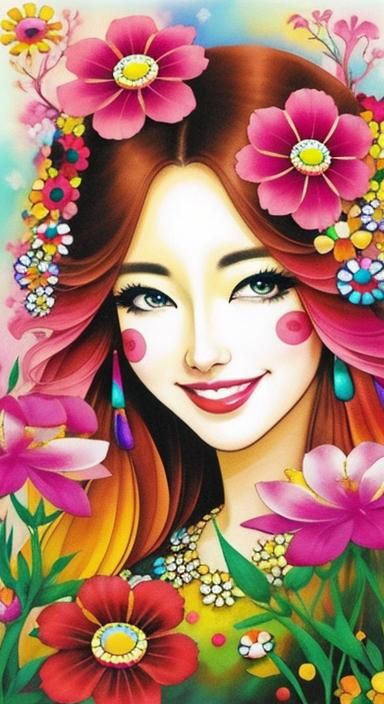 Stonehenge Lady with Azaleas in Alcohol Ink Style