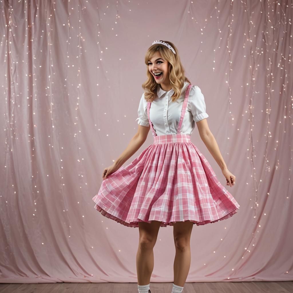 Playful Scene: Girl Lifts Skirt of Crossdressing Boy